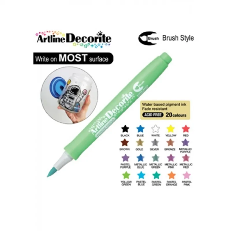 ARTLINE KALICI BOYAMA MARKÖRÜ DECORİTE BRUSH ESNEK UÇLU METALLIC GREEN