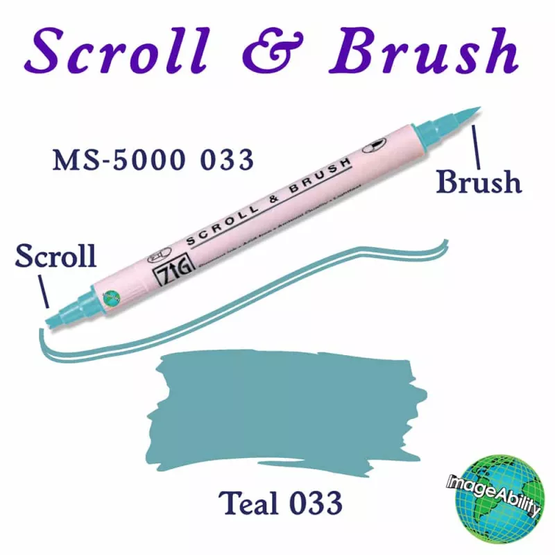 Zig Scroll & Brush Çift Çizgi ve Fırça Uçlu Kaligrafi Kalemi 033 Teal