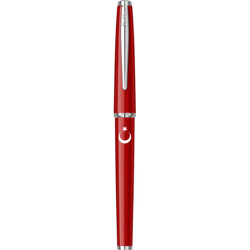 SCRIKSS ROLLER KALEM 33 KIRMIZI AY YILDIZ BASKILI ŞEFFAF AMBALAJ