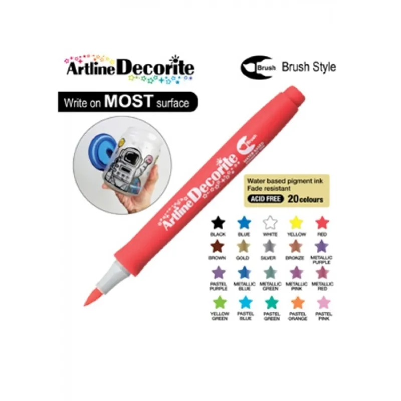 ARTLINE KALICI BOYAMA MARKÖRÜ DECORİTE BRUSH ESNEK UÇLU RED