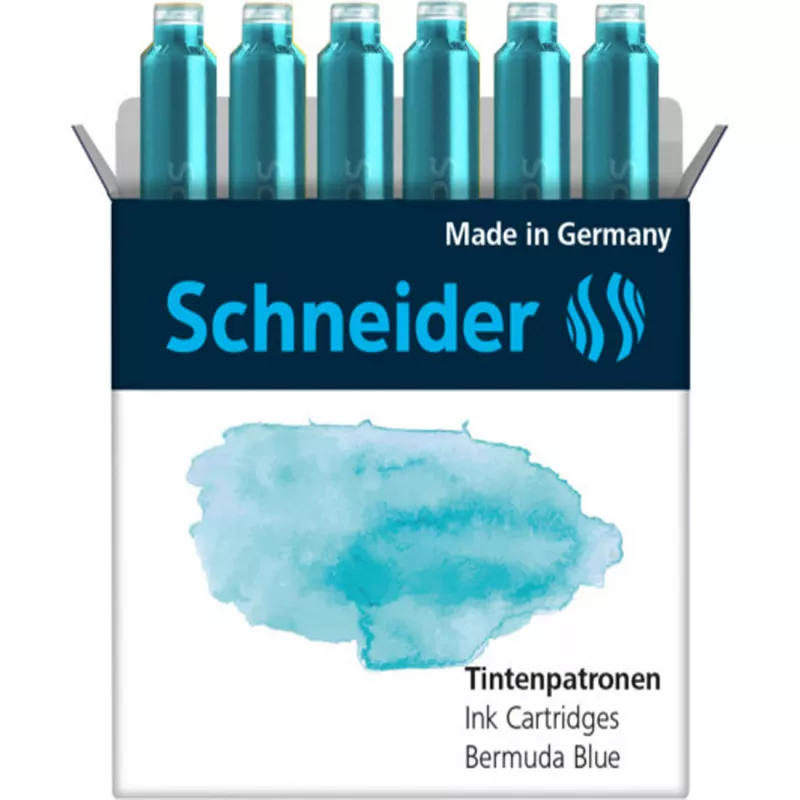 Schneider Tintenpatronen 6'lı Turkuaz (Bermuda Blue) Renk Dolma Kalem Kartuşu 166134