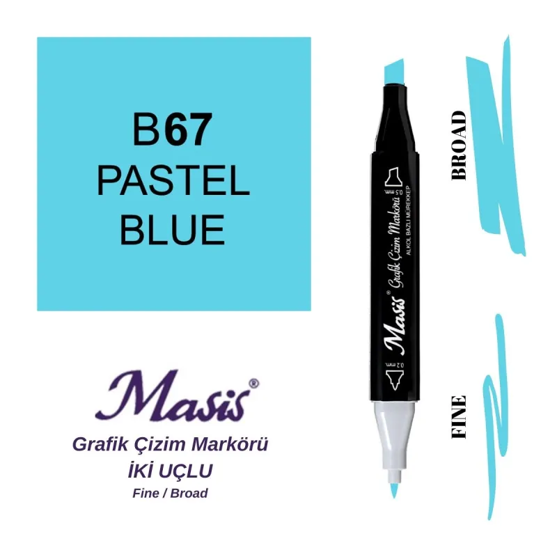 MASİS GRAFİK ÇİZİM MARKER İKİ UÇLU PASTEL MAVİ ÇM-67