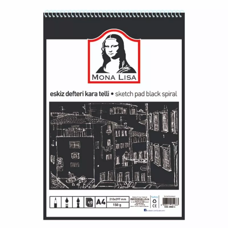 Mona Lisa Eskiz Defteri Kara Telli 150Gr A4 Boy 40 Yaprak