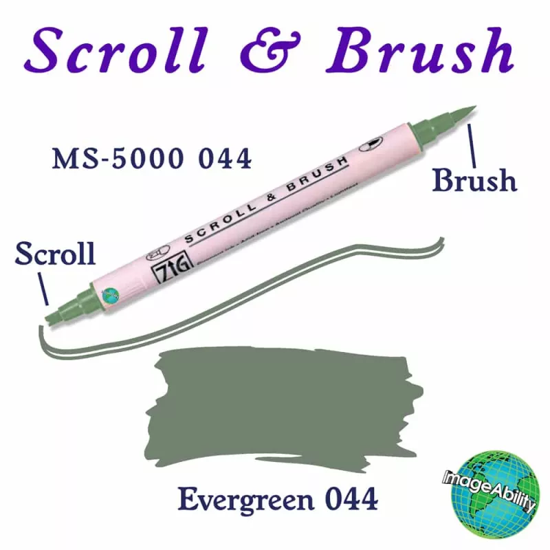 Zig Scroll & Brush Çift Çizgi ve Fırça Uçlu Kaligrafi Kalemi 044 Evergreen