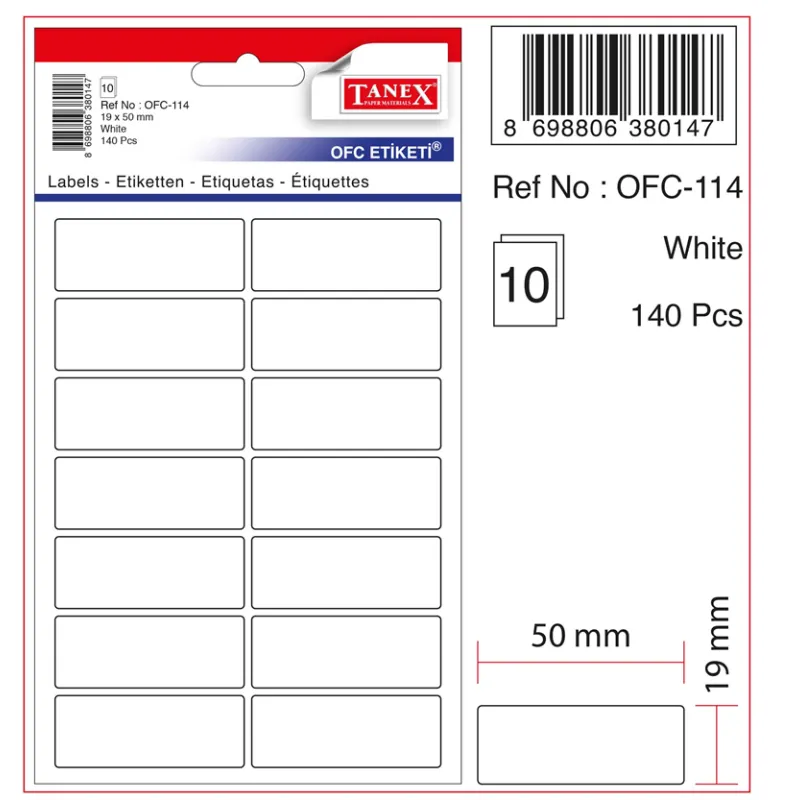  TANEX OFİS ETİKETİ OFC-114 BEYAZ 19x50 mm