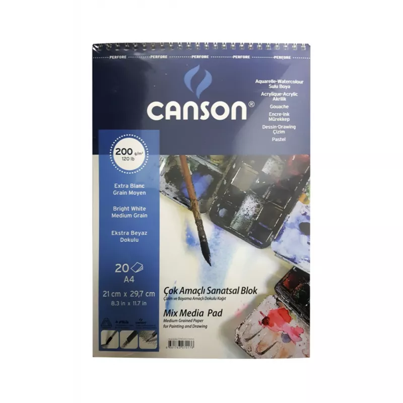 Canson A4 Çok Amaçlı Sanatsal Blok Spiralli Dokulu 200 Gr