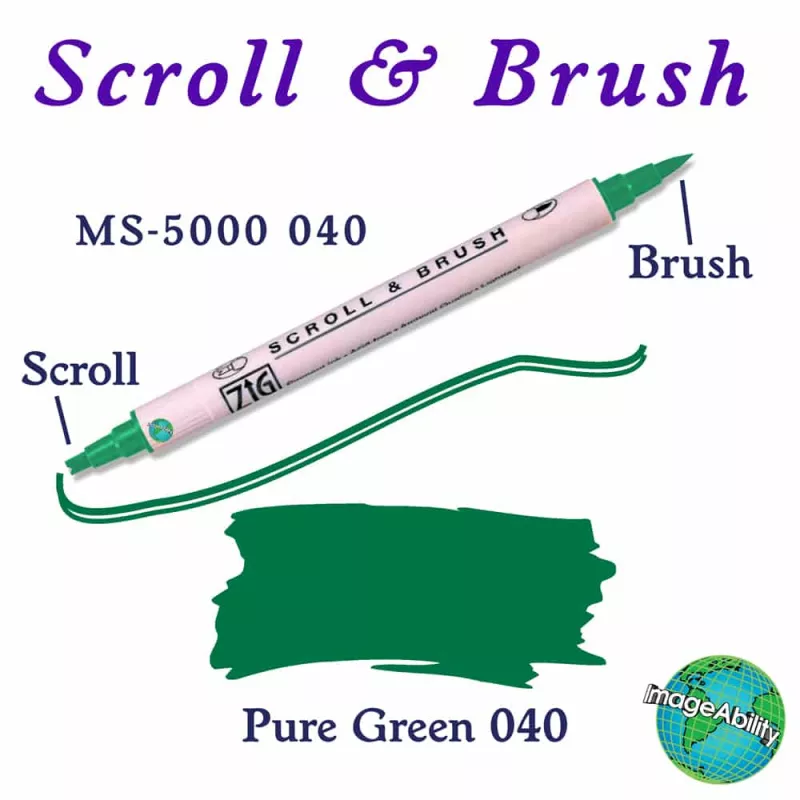 Zig Scroll & Brush Çift Çizgi ve Fırça Uçlu Kaligrafi Kalemi 040 Pure Green