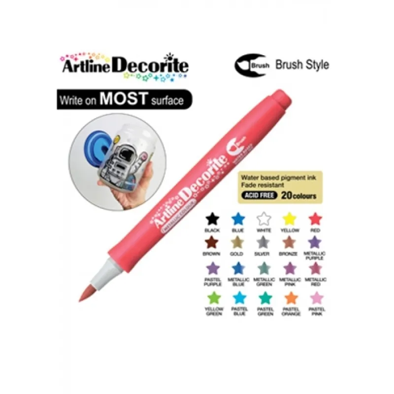 ARTLINE KALICI BOYAMA MARKÖRÜ DECORİTE BRUSH ESNEK UÇLU METALLIC RED