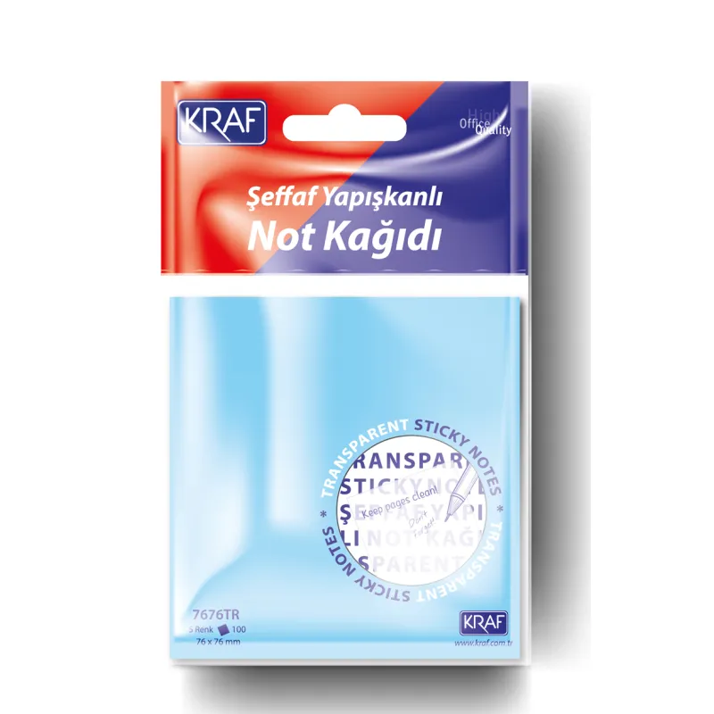 KRAF YAPIŞKANLI NOT KAĞIDI 76X76 100 YP. ŞEFFAF KARIŞIK 7676TR