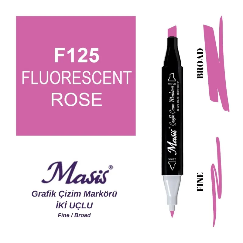 MASİS ÇİFT TARAFLI GRAFİK ÇİZİM MARKÖRÜ FLORESAN RENGİ ÇM-125