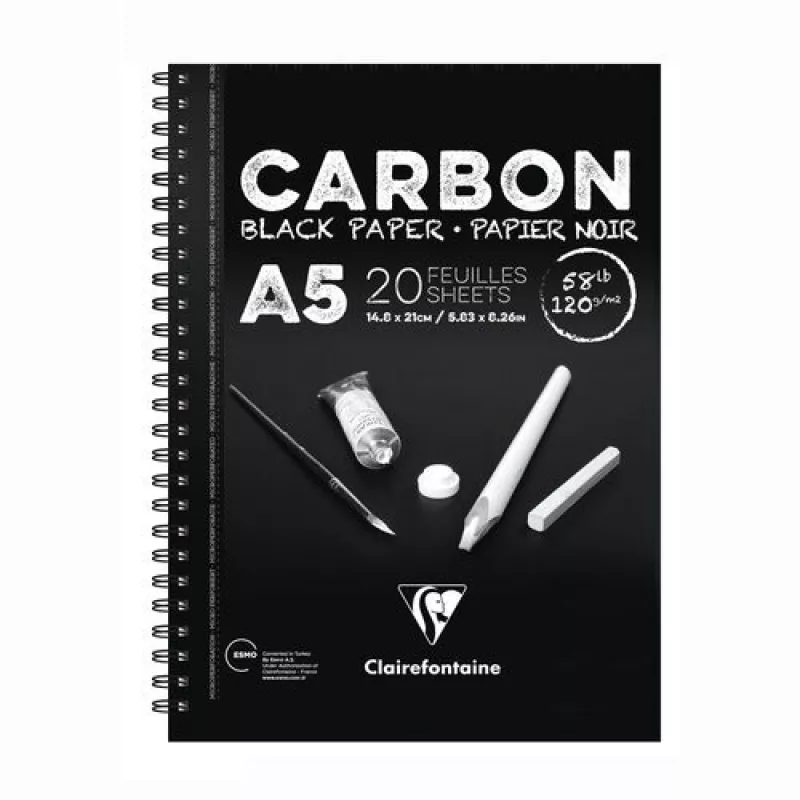 Clairefontaine Carbon Black Paper A5 Yandan Spiralli 120g 20 Yaprak Defter