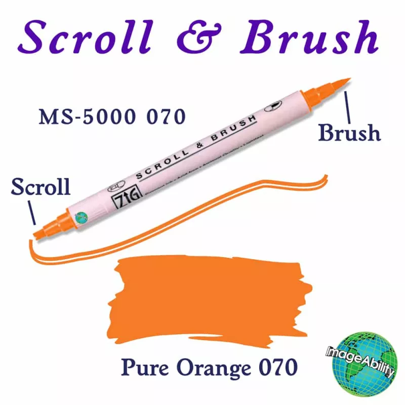 Zig Scroll & Brush Çift Çizgi ve Fırça Uçlu Kaligrafi Kalemi 070 Pure Orange