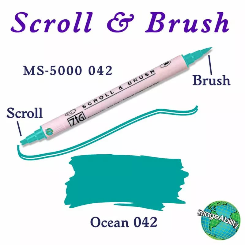 Zig Scroll & Brush Çift Çizgi ve Fırça Uçlu Kaligrafi Kalemi 042 Ocean