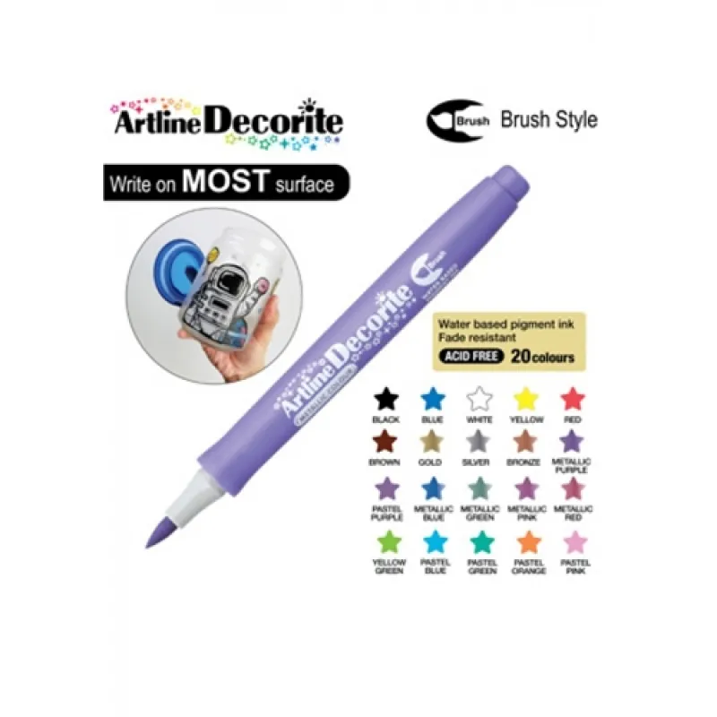 ARTLINE KALICI BOYAMA MARKÖRÜ DECORİTE BRUSH ESNEK UÇLU METALLIC PURPLE