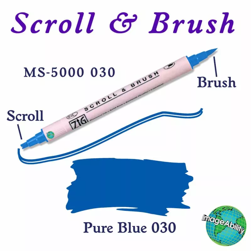 Zig Scroll & Brush Çift Çizgi ve Fırça Uçlu Kaligrafi Kalemi 030 Pure Blue