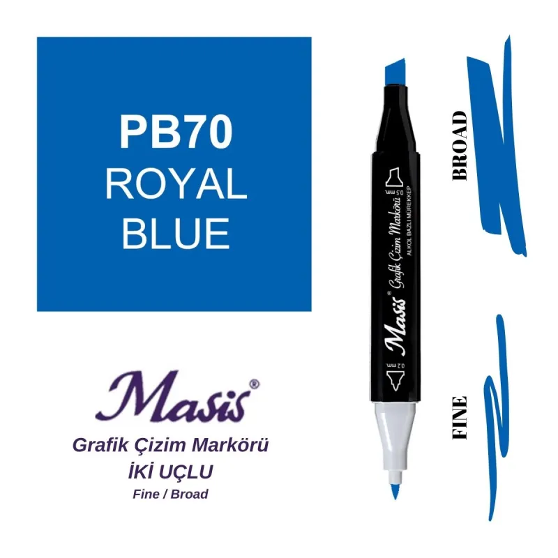 MASİS ÇİFT UÇLU ÇİZİM MARKÖRÜ 70 ROYAL BLUE