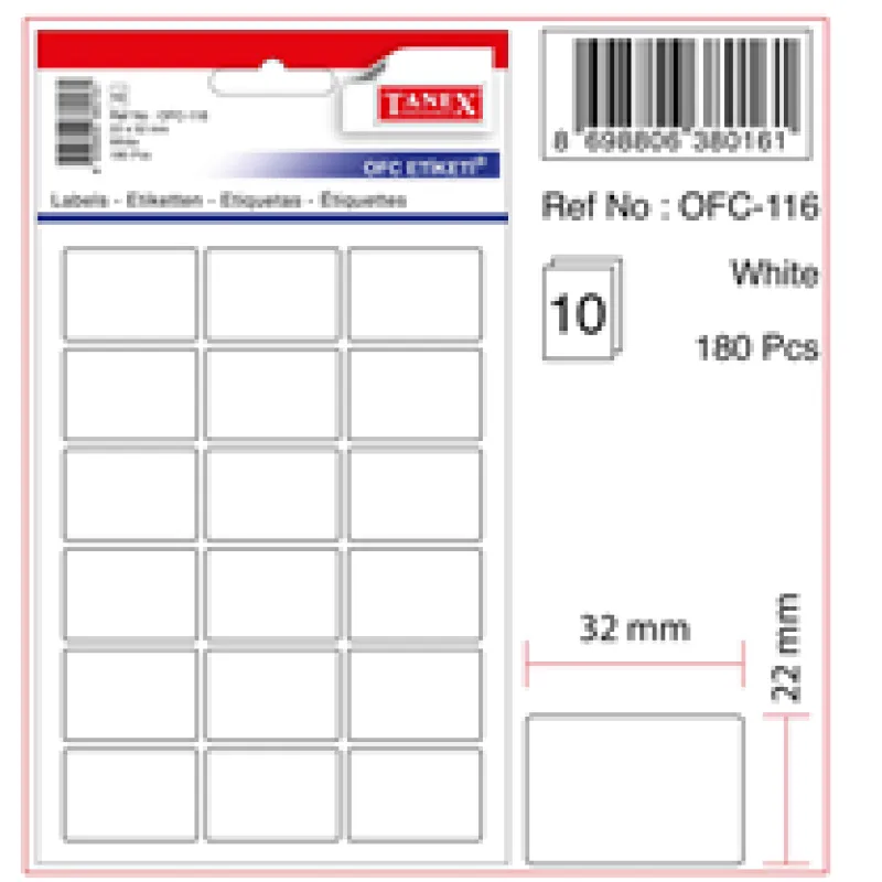 TANEX OFİS ETİKETİ OFC-116 BEYAZ 22x32 mm