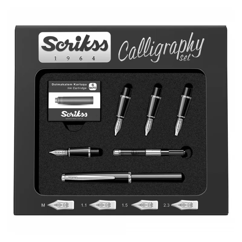 SCRIKSS KALİGRAFİ SET SİYAH 33 ( medium - 1.1mm - 1.5mm - 2.3 mm ) DÖRT FARKLI UÇ