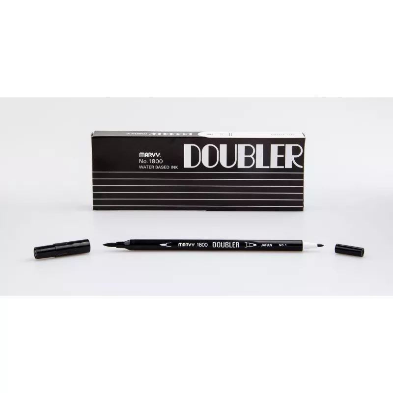 Marvy 1800 Doubler Çift Uçlu Brush Pen Fırça Kalem No:1 Black