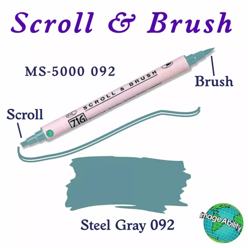 Zig Scroll & Brush Çift Çizgi ve Fırça Uçlu Kaligrafi Kalemi 092 Steel Gray