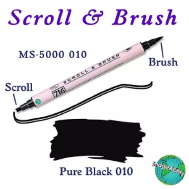 Zig Scroll & Brush Çift Çizgi ve Fırça Uçlu Kaligrafi Kalemi 010 Pure Black