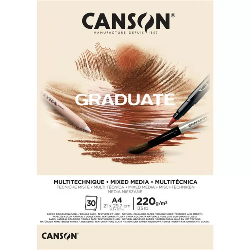 Canson Graduate Mix Media Naturel 220 Gr. A4 30 Yp. Çizim Bloğu 400110368