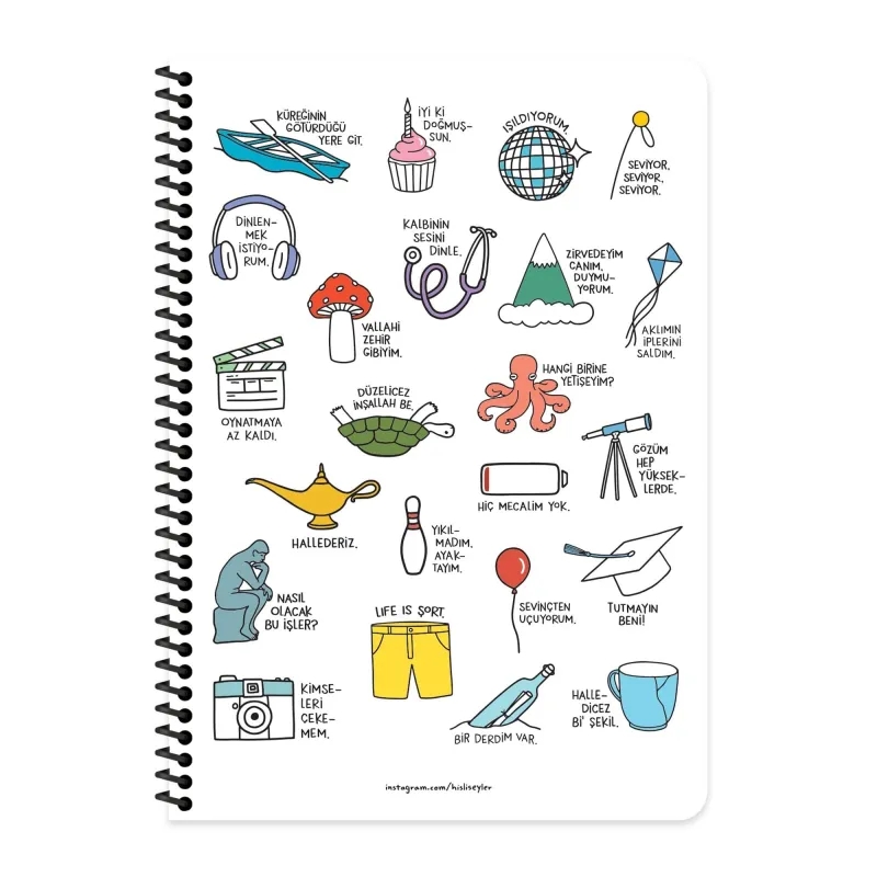 HİSLİ ŞEYLER A4 80 YP.ÇİZGİLİ SPİRALLİ STİCKERLİ DEFTER-YENİ SERİ 500651-99