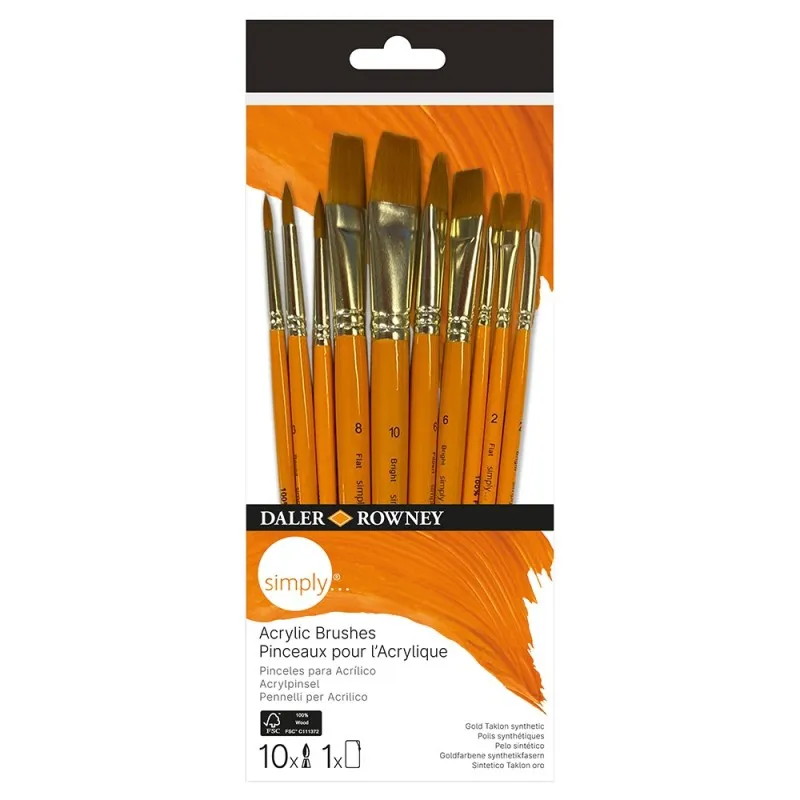 Daler Rowney simply akrilik fırçalar sentetik fırça seti 10'lu