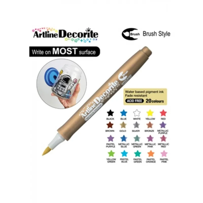 ARTLINE KALICI BOYAMA MARKÖRÜ DECORİTE BRUSH ESNEK UÇLU GOLD