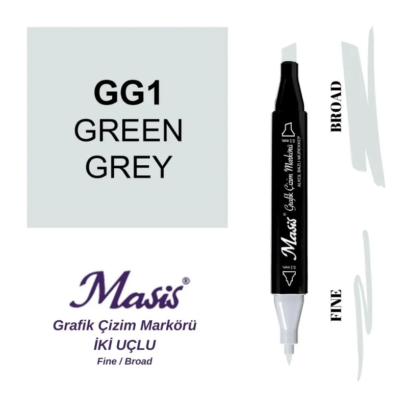 MASİS GRAFİK ÇİZİM MARKER İKİ UÇLU YEŞİLİMSİ GRİ ÇM-GG1 