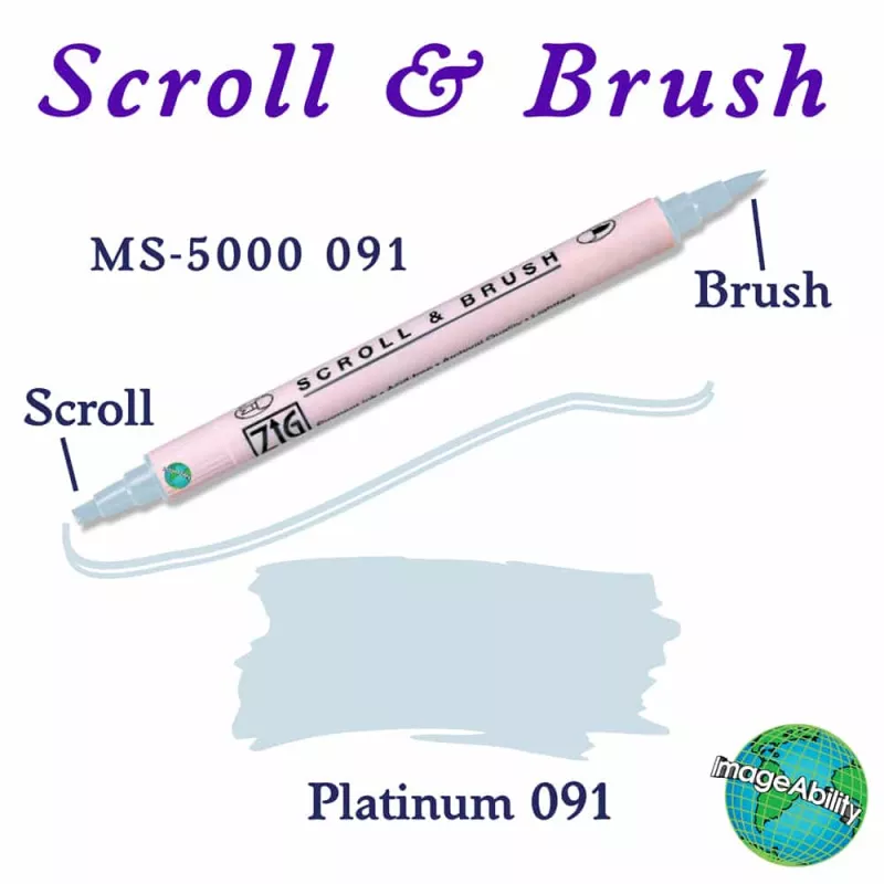  Zig Scroll & Brush Çift Çizgi ve Fırça Uçlu Kaligrafi Kalemi 091 Platinum