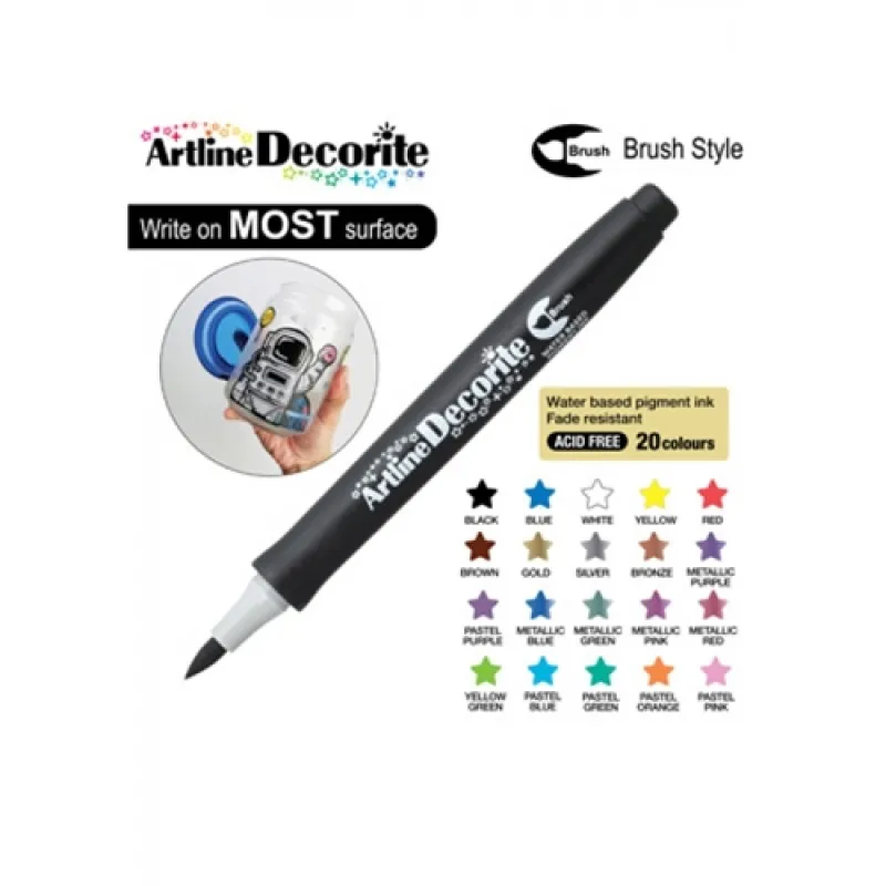 ARTLINE KALICI BOYAMA MARKÖRÜ DECORİTE BRUSH ESNEK UÇLU BLACK