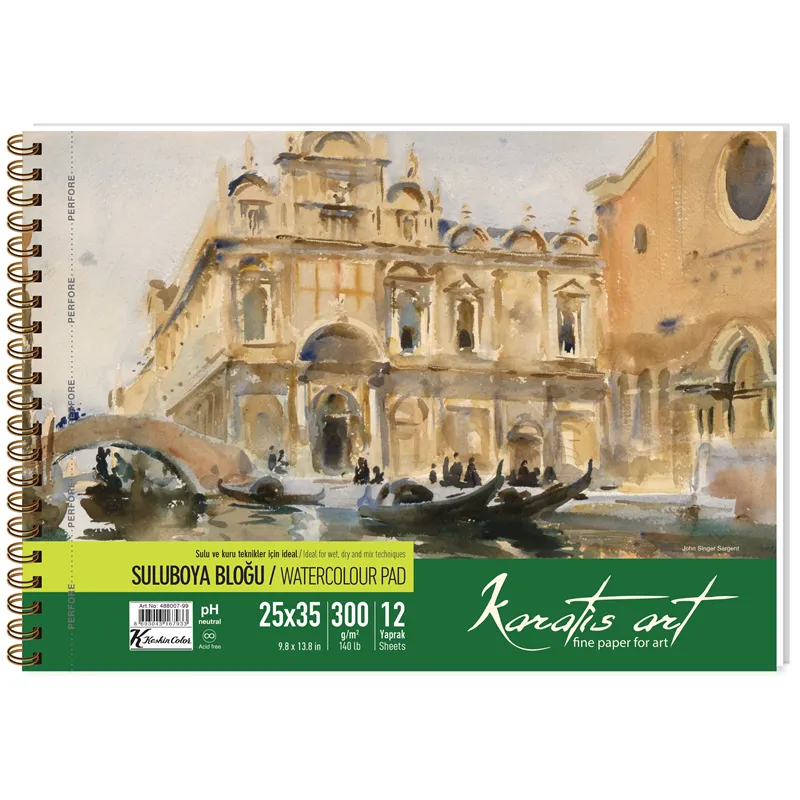 KARATİS ART 300 GR 25X35 12 YP. SPİRALLİ SULUBOYA BLOĞU