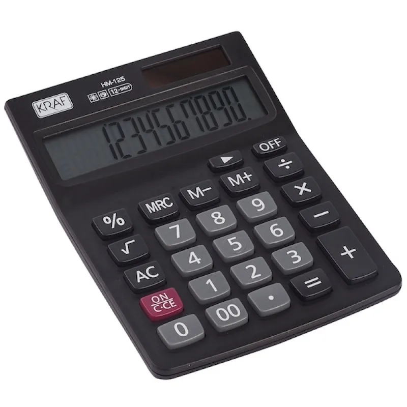 KRAF HESAP MAKİNESİ MASAÜSTÜ 12 HANE PİL+GÜNEŞ HM-125