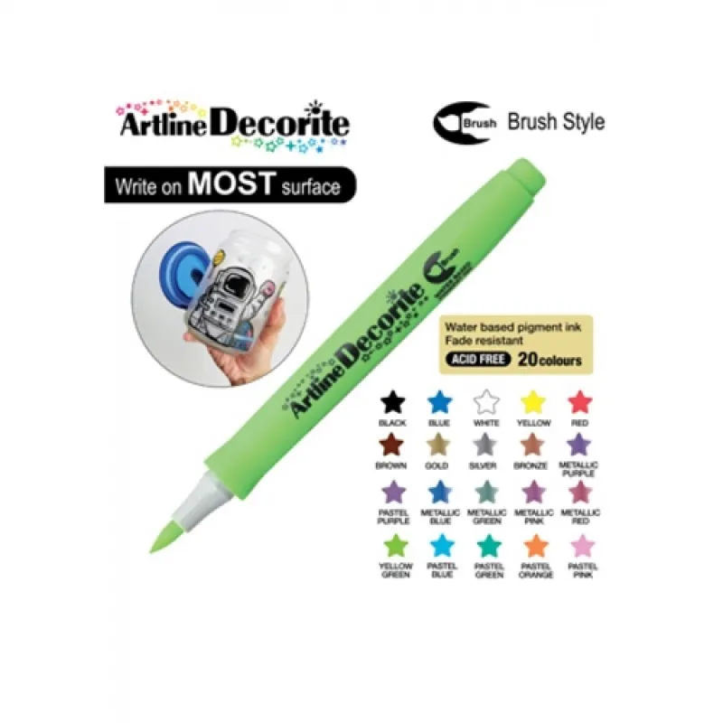 ARTLINE KALICI BOYAMA MARKÖRÜ DECORİTE BRUSH ESNEK UÇLU YELLOW GREEN