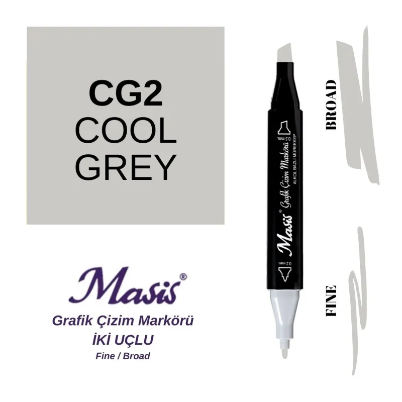 MASİS GRAFİK ÇİZİM MARKER İKİ UÇLU SOĞUK GRİ ÇM-CG2