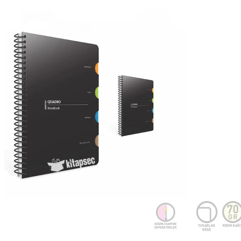 GIPTA DEFTER QUADRO 17X24 SPİRALLİ PP KAPAK 4 SEPERATÖRLÜ 150 YP. ÇİZGİLİ 2907