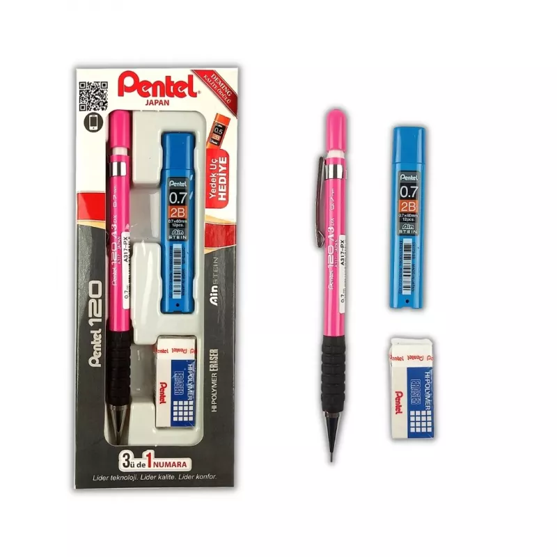 PENTEL120 A3 0.7 UÇLU KALEM SETİ (SİLGİ + UÇ HEDİYELİ) 