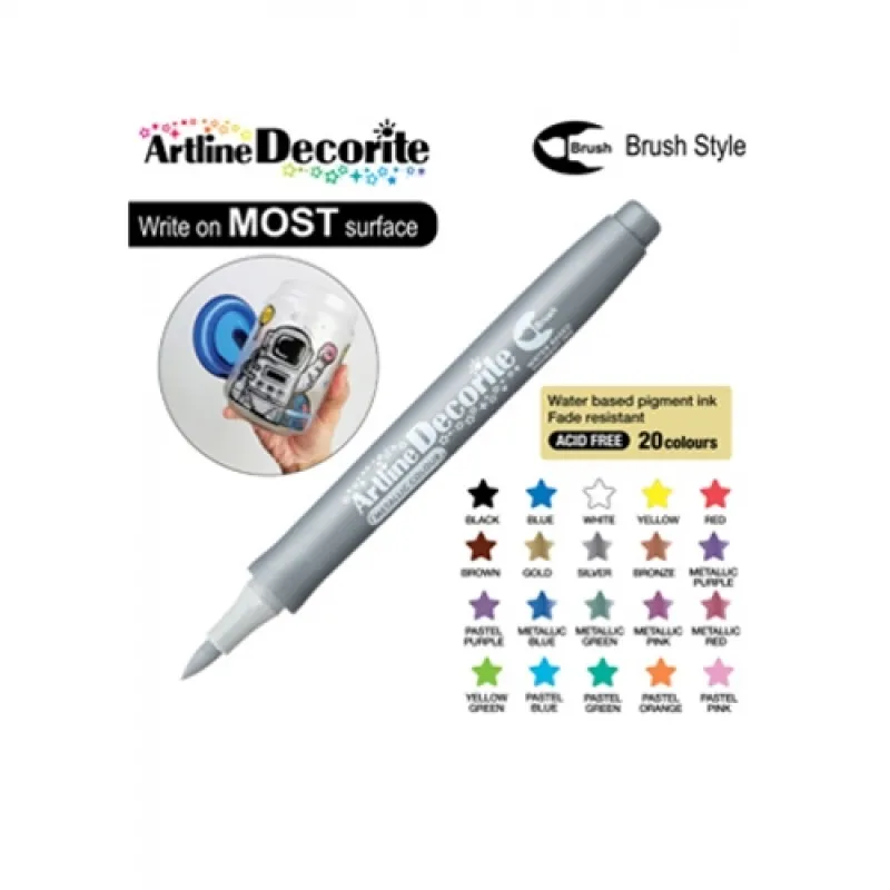 ARTLINE KALICI BOYAMA MARKÖRÜ DECORİTE BRUSH ESNEK UÇLU SİLVER