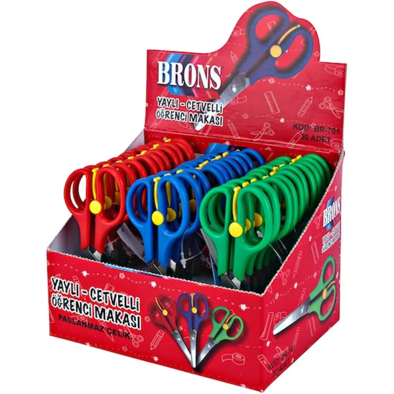 BRONS ÖĞRENCİ MAKASI YAYLI CETVELLİ BR-701