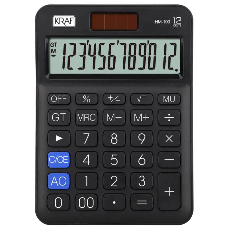 KRAF MASA ÜSTÜ HESAP MAKİNASI 12 HANE PİL+GÜNEŞ YUMUŞAK TUŞ HM-190
