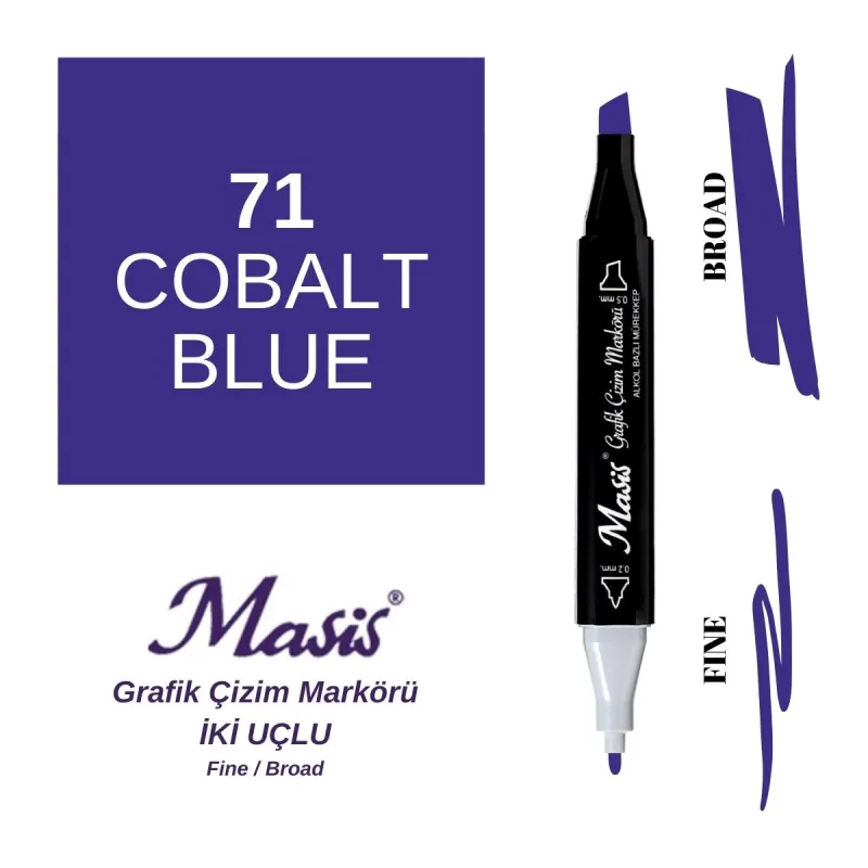 MASİS ÇİFT TARAFLI GRAFİK ÇİZİM MARKÖRÜ KOBALT MAVİ ÇM-71