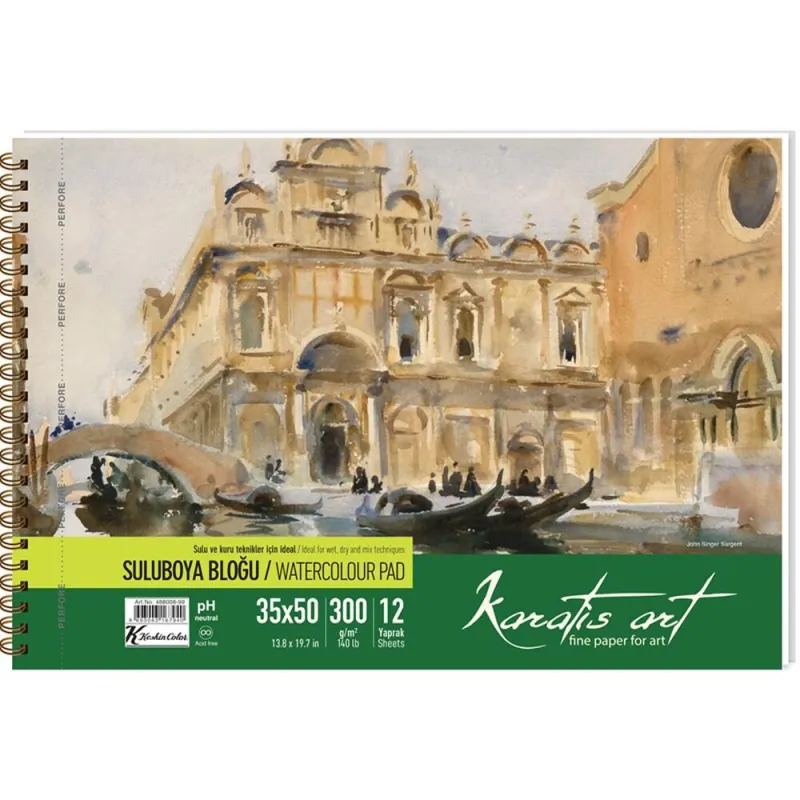 KESKİN SULUBOYA BLOK KARATİS ART 35x50 300 GR SPİRALLİ 12 YP. 488008