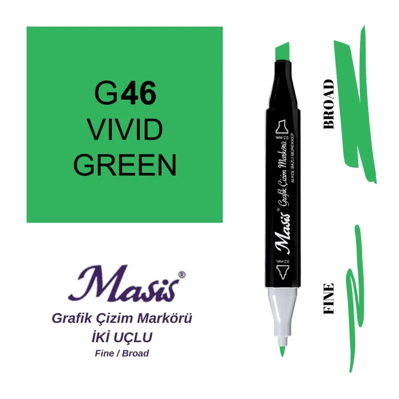 MASİS GRAFİK ÇİZİM MARKER İKİ UÇLU PARLAK YEŞİL ÇM-46