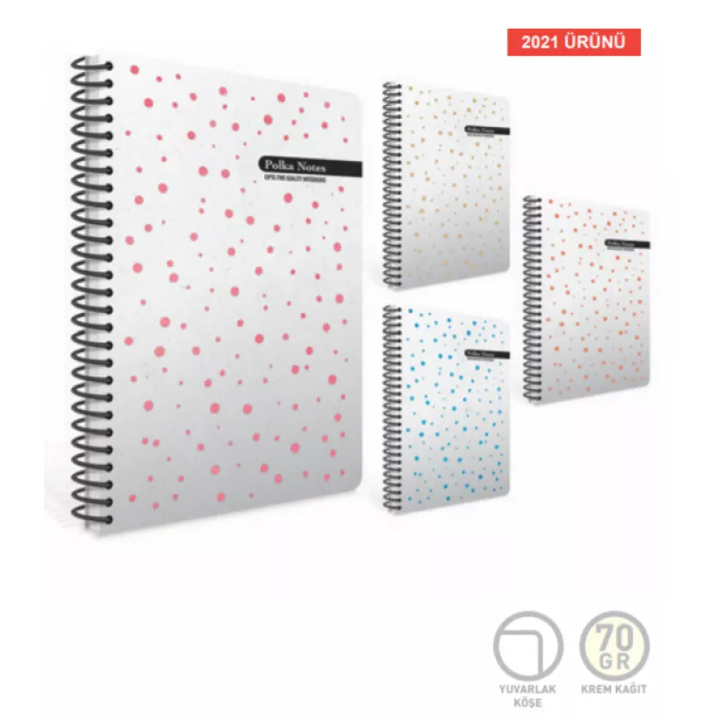 GIPTA POLKA 17X24 120 YAPRAK KARELİ SPİRALLİ SERT KAPAK DEFTER 5567