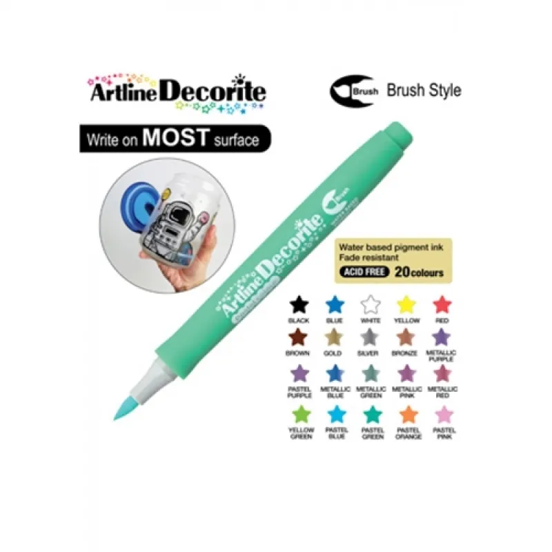 ARTLINE KALICI BOYAMA MARKÖRÜ DECORİTE BRUSH ESNEK UÇLU PASTEL GREEN