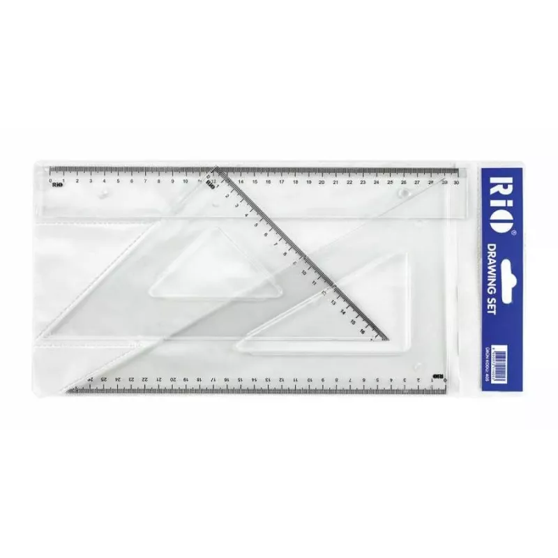 RİO Büyük Boy Çizim Seti 3 Parça (30 cm Cetvel, 40-45 Gönye) 405