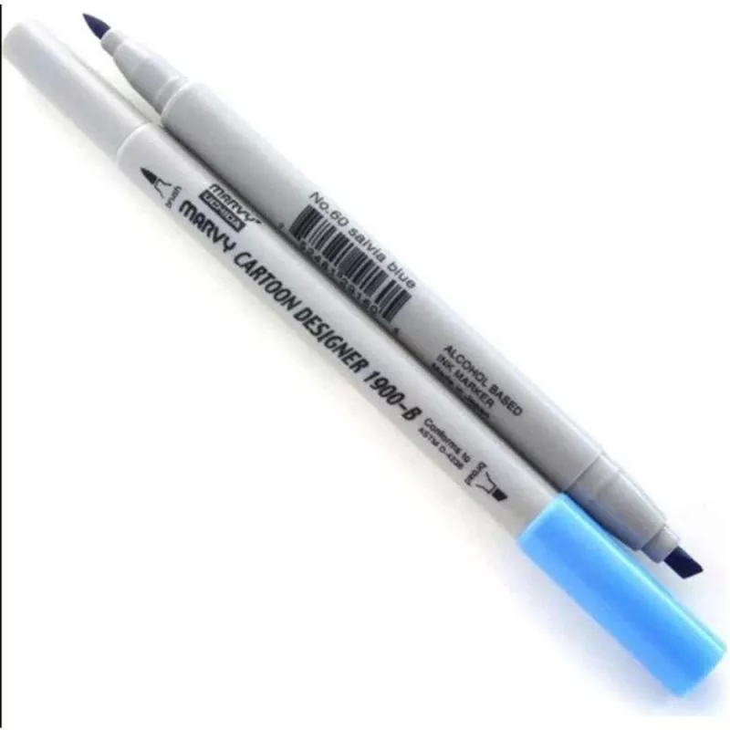 MARVY Cartoon Designer 1900-B Çift Uçlu Grafik & Brush Marker No:60 Salvia Blue