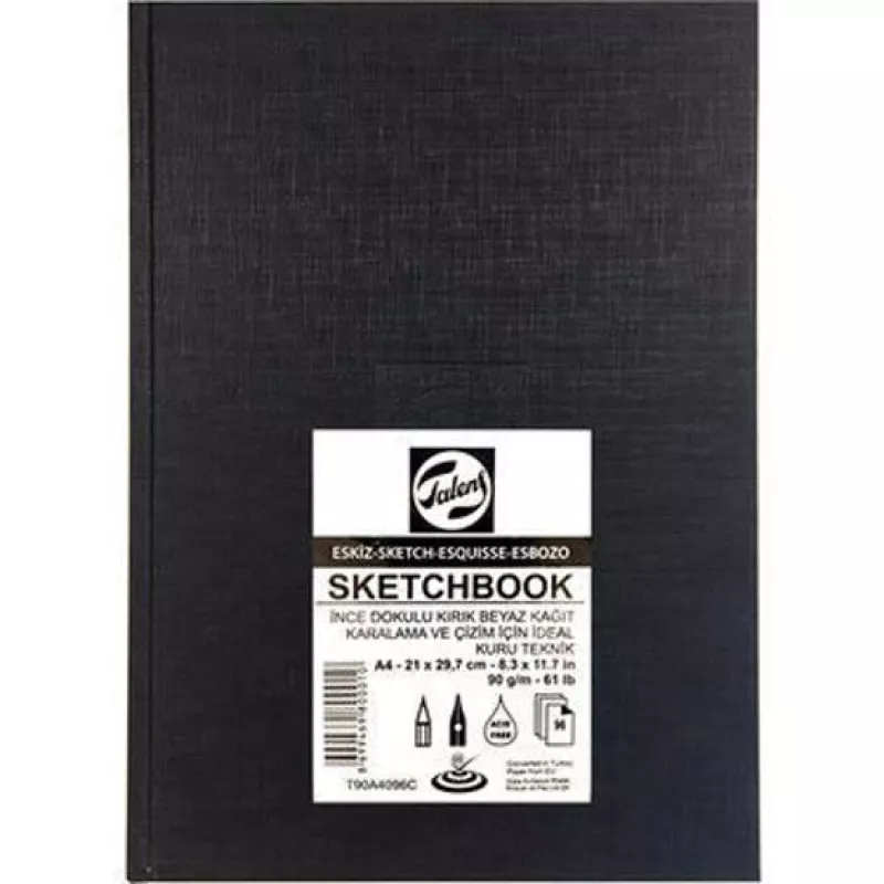 TALENS 90 GR İNCE DOKULU ASİTSİZ A4 CİLTLİ SERT KAPAK KIRIK BEYAZ ESKİZ DEFTERİ 96 YP T90A4096C