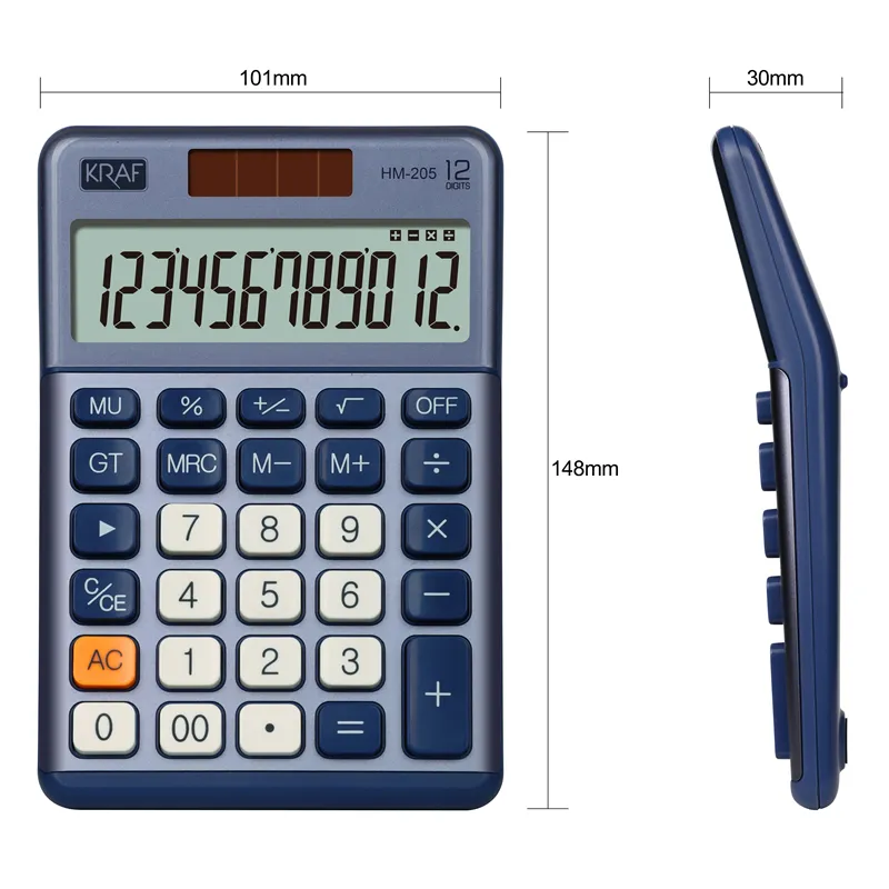 KRAF HESAP MAKİNESİ MASAÜSTÜ 12 HANE HM-205 BL MAVİ